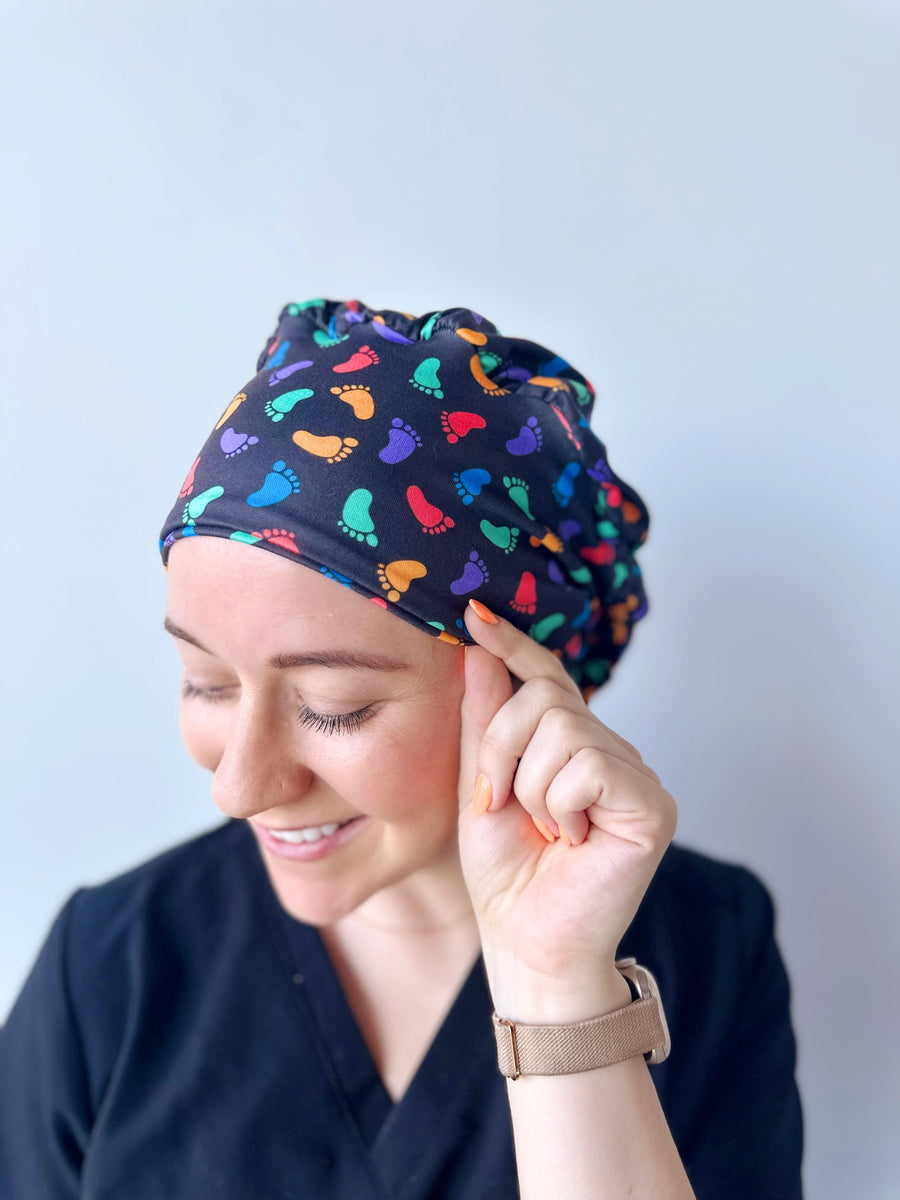 Scrub Hat Rainbow Baby Feet Hello Headband