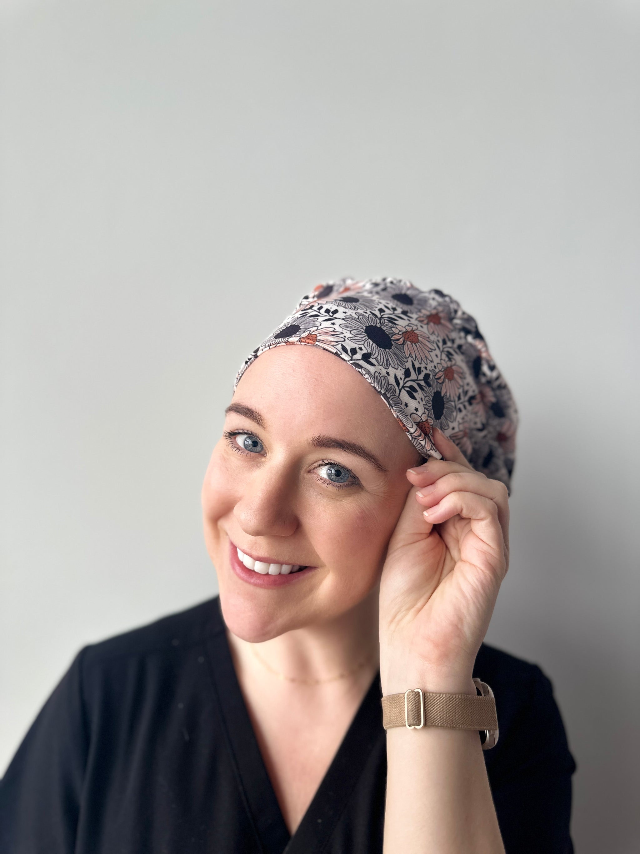 Adjustable Working Cap With Bow Hair Matching Scrunchy, Working Hat Sweatband, Thanksgiving